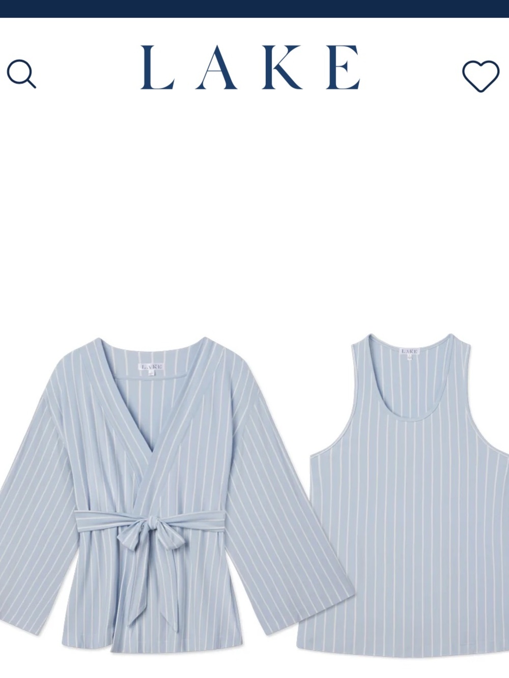 LAKE DreamModal Kimono Wrap Robe & Tank Top Tunic Set XS NWT Blue Fog Stripe